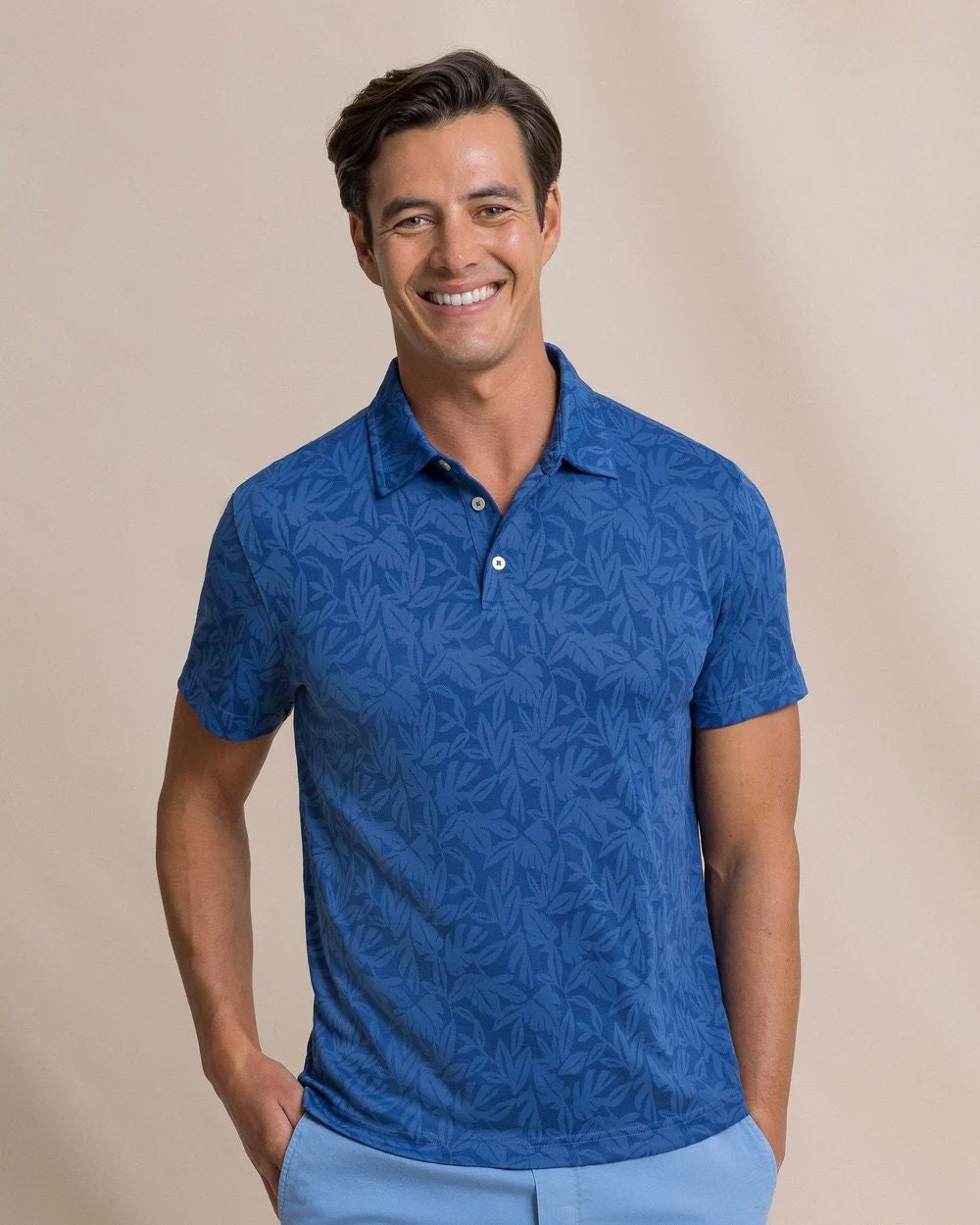 Island Fronds Jacquard Polo - Nautical Blue | Mia Sorella