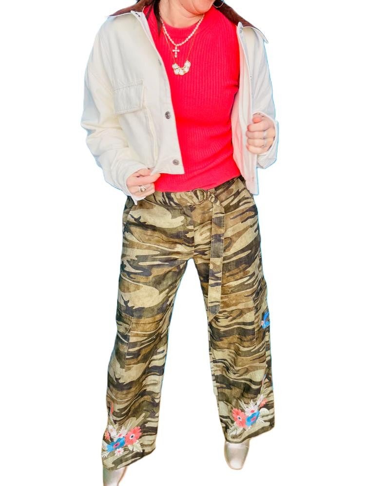 RELAXED LINEN PANT FRANCIS White/ Camo | Mia Sorella