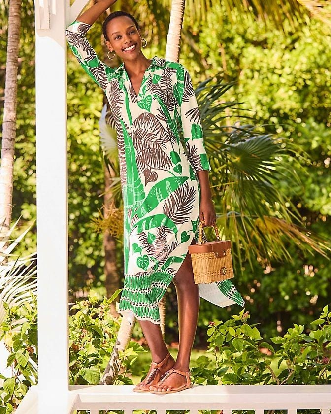 UPF 50+ Mandi Midi Dress * Vanilla Spice Oversized Hide And Leaf